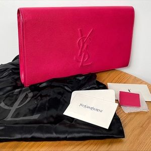 YVES SAINT LAURENT HOT PINK BELLE DE JOUR ENVELOPE LARGE CLUTCH PINK YSL